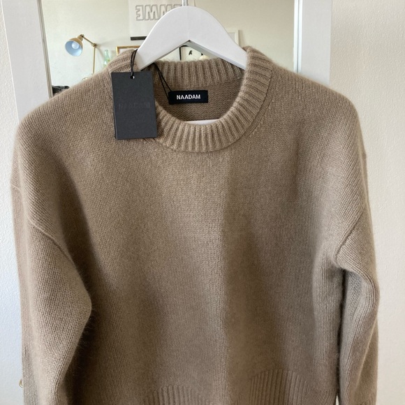 Naadam cashmere fisherman trim crew neck sweater taupe Sz m - Picture 6 of 11
